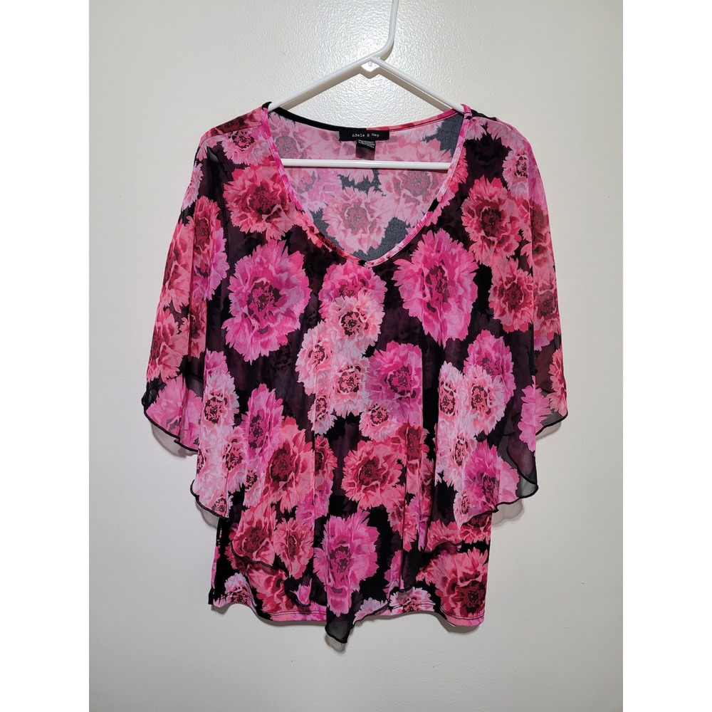 Adele & May Blouse Women Large Pink Floral Layered V-Neck